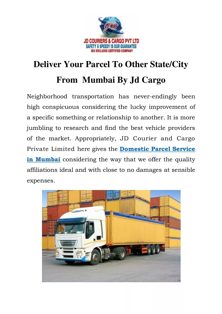 deliver your parcel to other state city