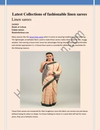 Latest Collections of fashionable linen sarees