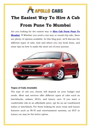 The Easiest Way To Hire A Cab From Pune To Mumbai