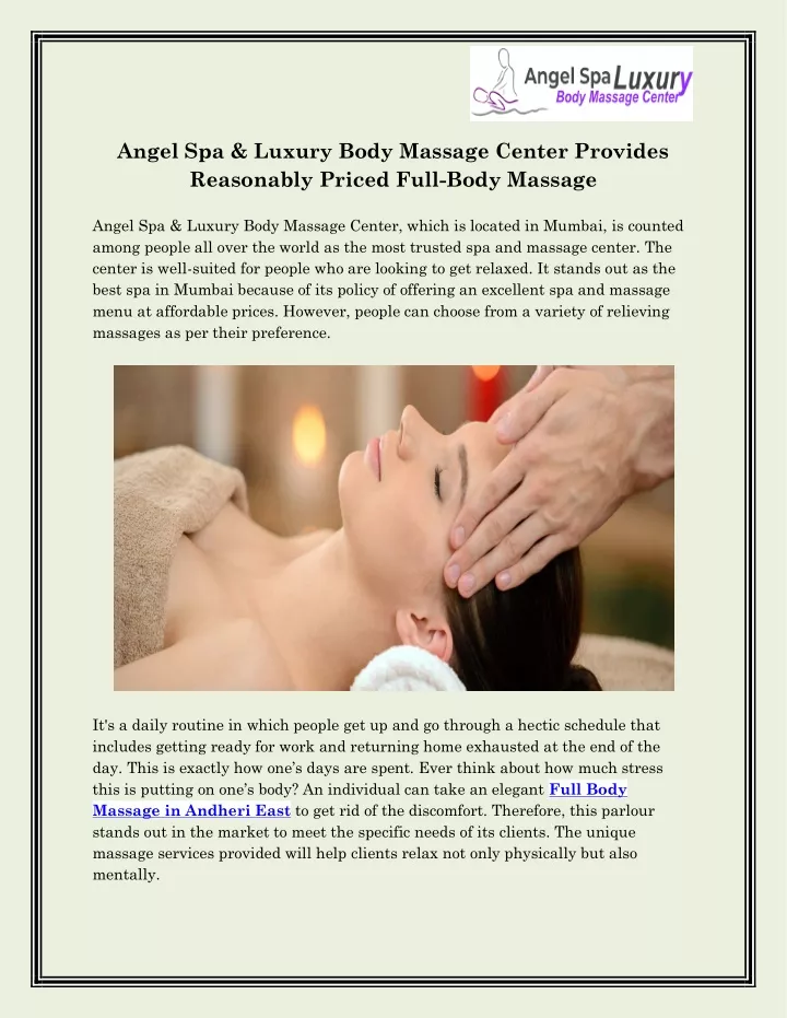 angel spa luxury body massage center provides