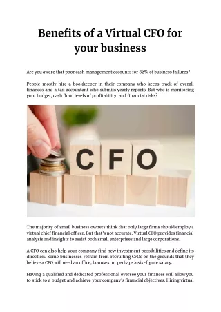 Benefits of a Virtual CFO for your business
