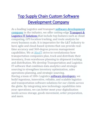 Top Supply Chain Custom Software Development Company