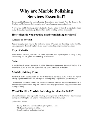 Why are Marble Polishing Services Essential?