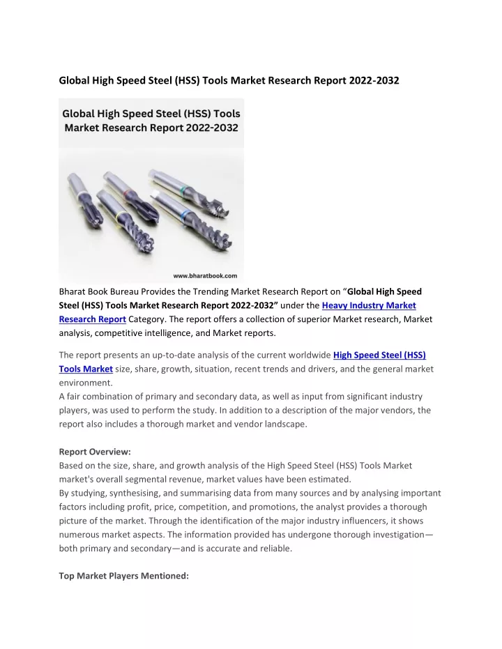 global high speed steel hss tools market research