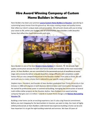 Hire Award Winning Company of Custom Home Builders in Houston