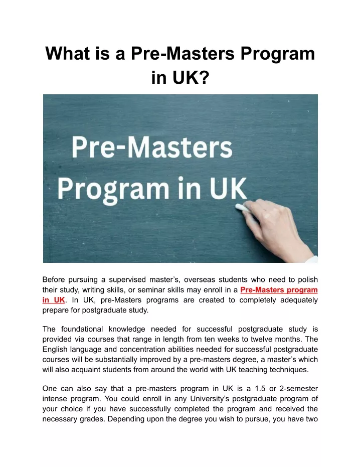 what is a pre masters program in uk