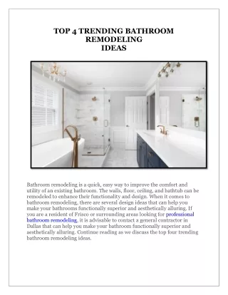 TOP 4 TRENDING BATHROOM REMODELING