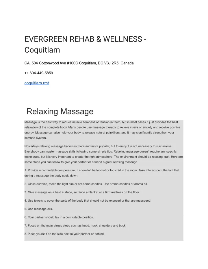 evergreen rehab wellness coquitlam