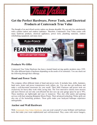 Get the Perfect Hardware, Power Tools, and Electrical Products at Centereach True Value