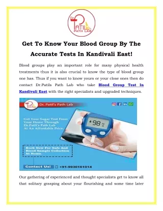 Get To Know Your Blood Group By The Accurate Tests In Kandivali East