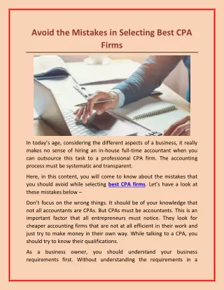 Avoid the mistakes in selecting best CPA firms