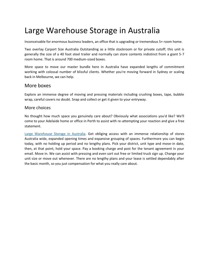 large warehouse storage in australia