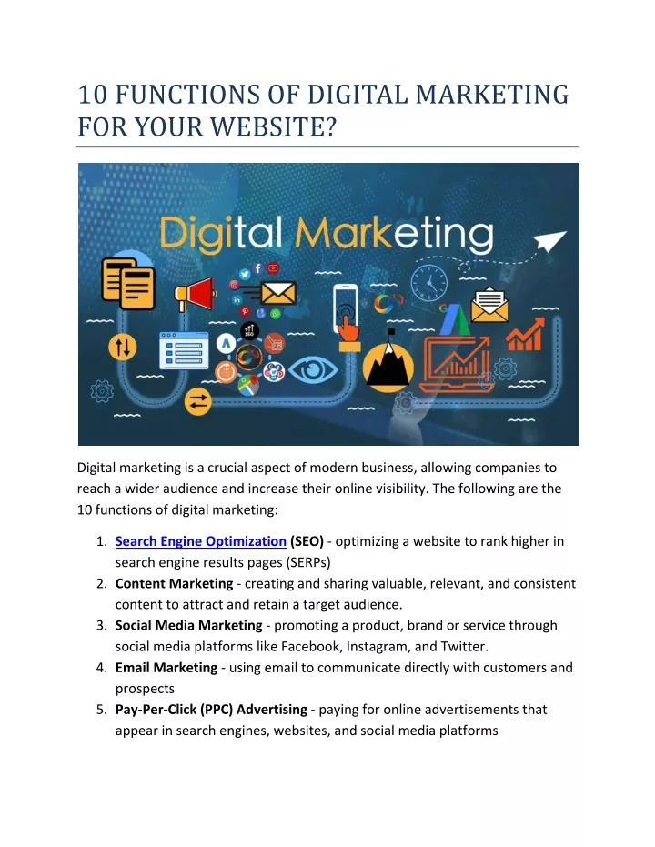 10 functions of digital marketing for your website