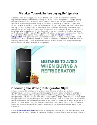 Mistakes To avoid before buying Refrigerator