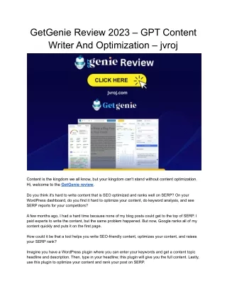 GetGenie Review 2023 – GPT Content Writer And Optimization – jvroj
