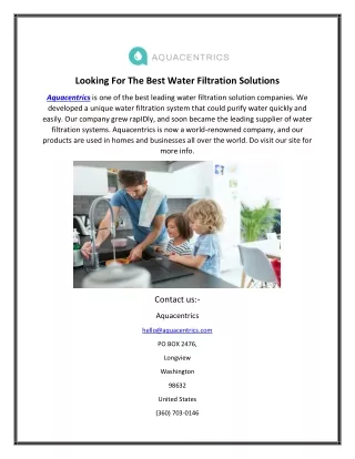 Looking For The Best Water Filtration Solutions