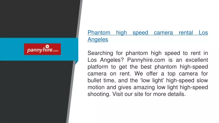 phantom high speed camera rental los angeles