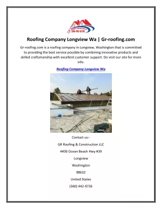 Roofing Company Longview Wa  Gr-roofing.com