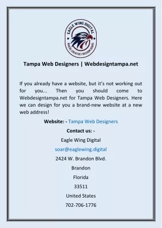 Tampa Web Designers  Webdesigntampa.net