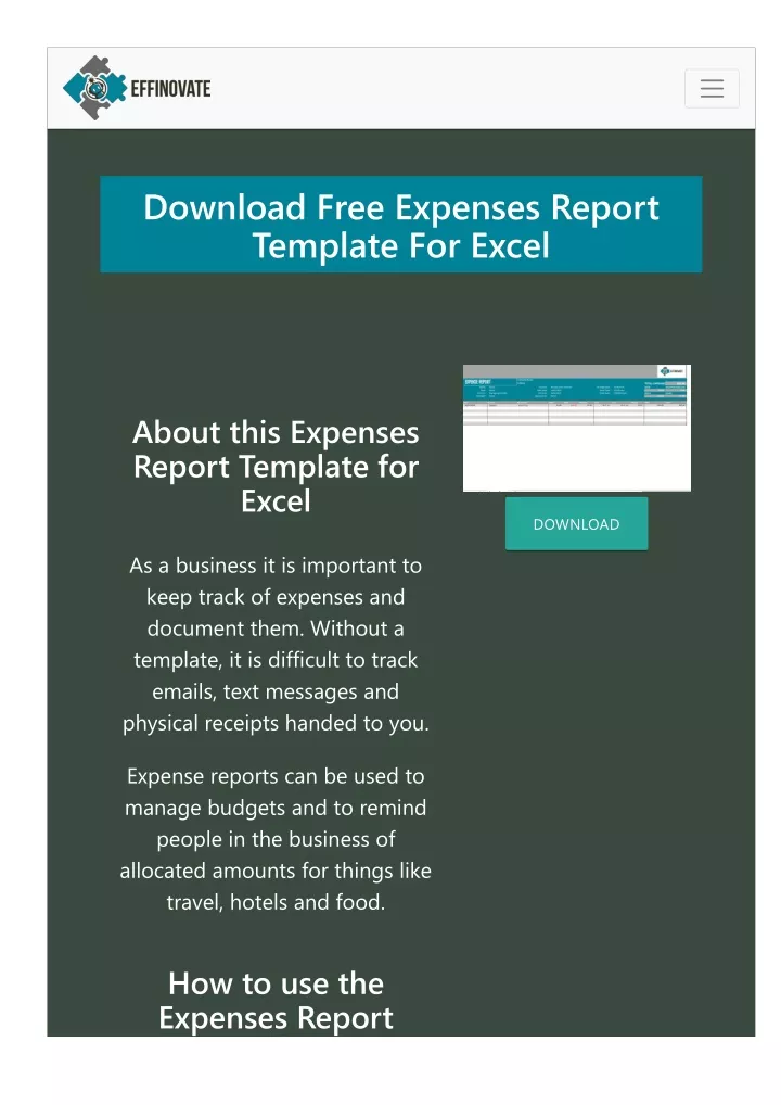 download free expenses report template for excel