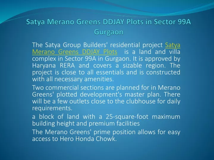satya merano greens ddjay plots in sector 99a gurgaon