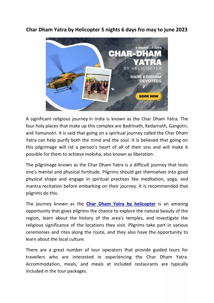 char dham yatra by helicopter 5 nights 6 days