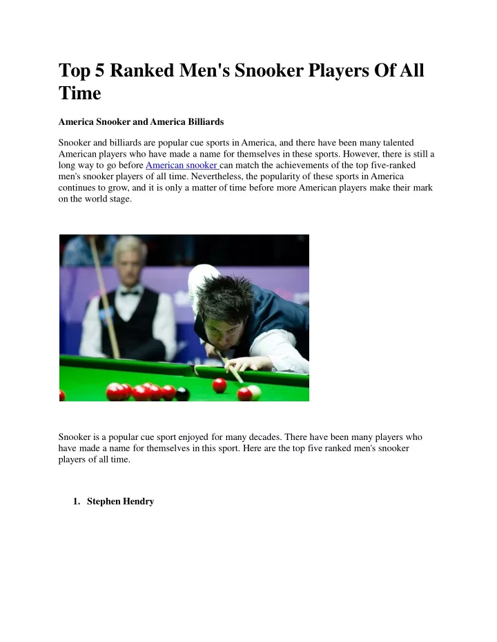 top 5 ranked men s snooker players of all time