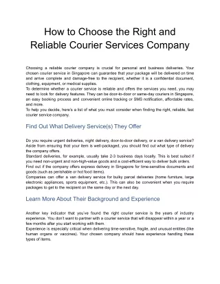 How to Choose the Right and Reliable Courier Services Company