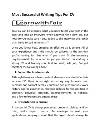 Most successful writing tips for CV