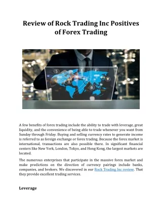Review of Rock Trading Inc Positives of Forex Trading