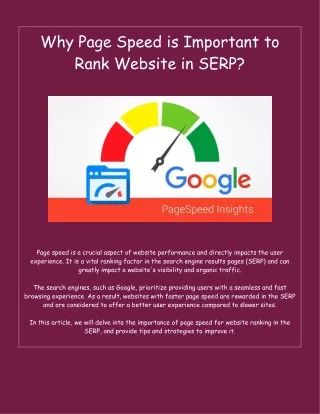 why page speed is important to rank website