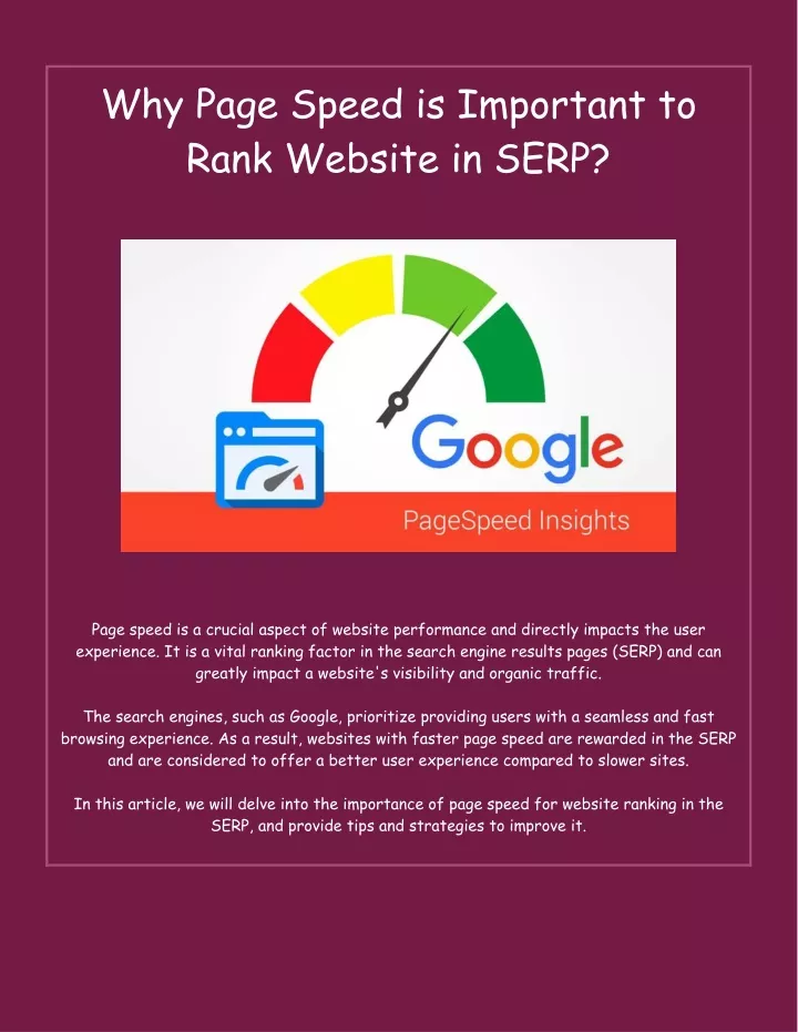 why page speed is important to rank website