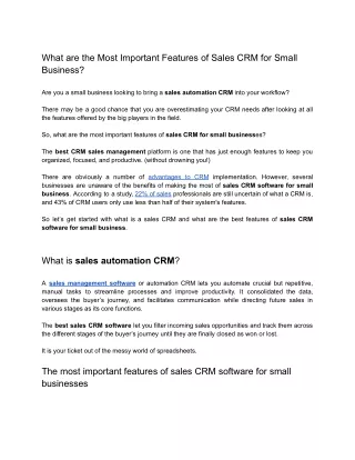 What are the Most Important Features of Sales CRM for Small Business?