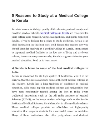 5 Reasons to Study at a Medical College in Kerala