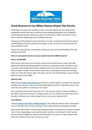 Great Reasons to Use Milton Keynes Airport Taxi Service