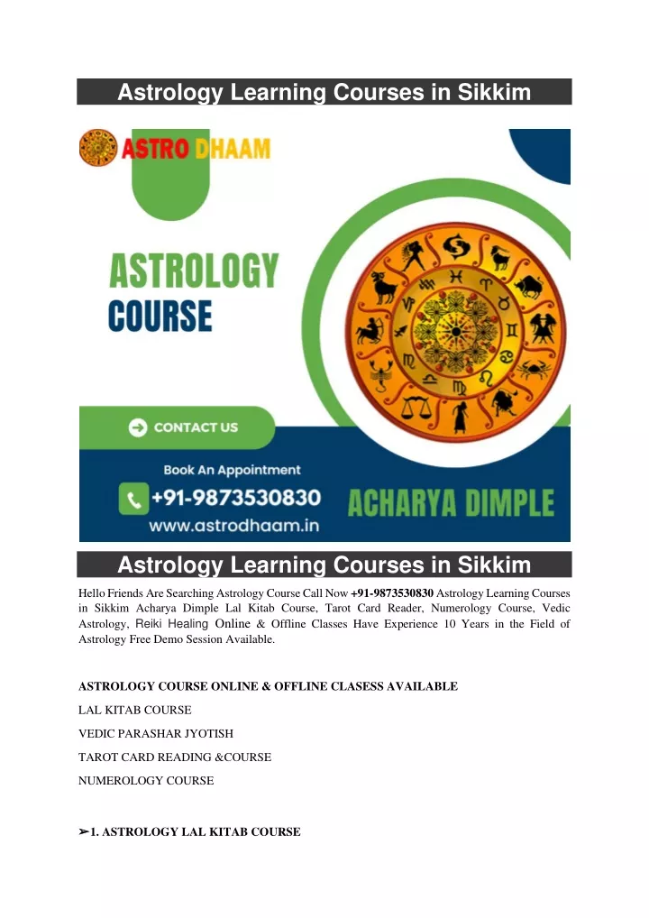 astrology learning courses in sikkim