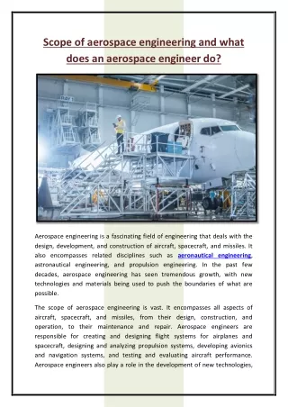 Scope of aerospace engineering and what does an aerospace engineer do