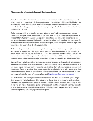 a comprehensive information to enjoying online