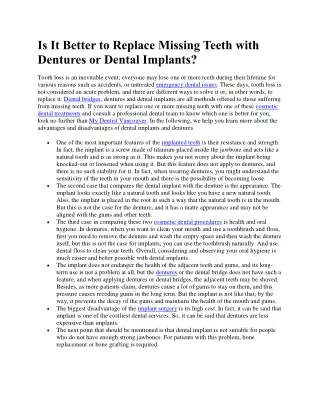 Is It Better to Replace Missing Teeth with Dentures or Dental Implants