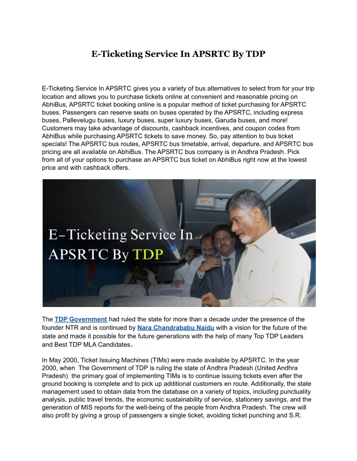 e ticketing service in apsrtc by tdp