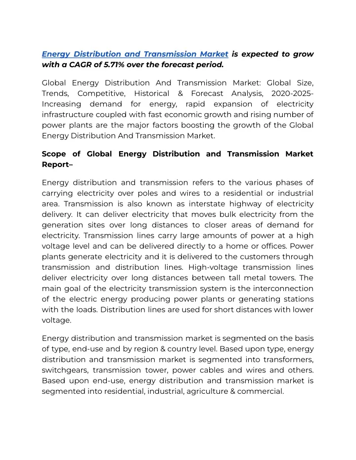 energy distribution and transmission market