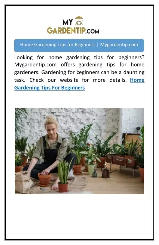 Home Gardening Tips for Beginners | Mygardentip.com