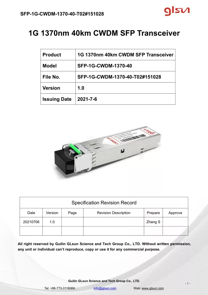 sfp 1g cwdm 1370 40 t02 151028