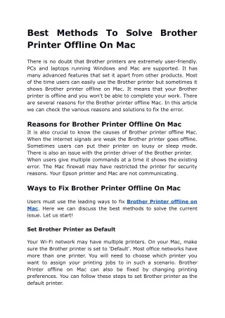 Best Methods To Solve Brother Printer Offline On Mac