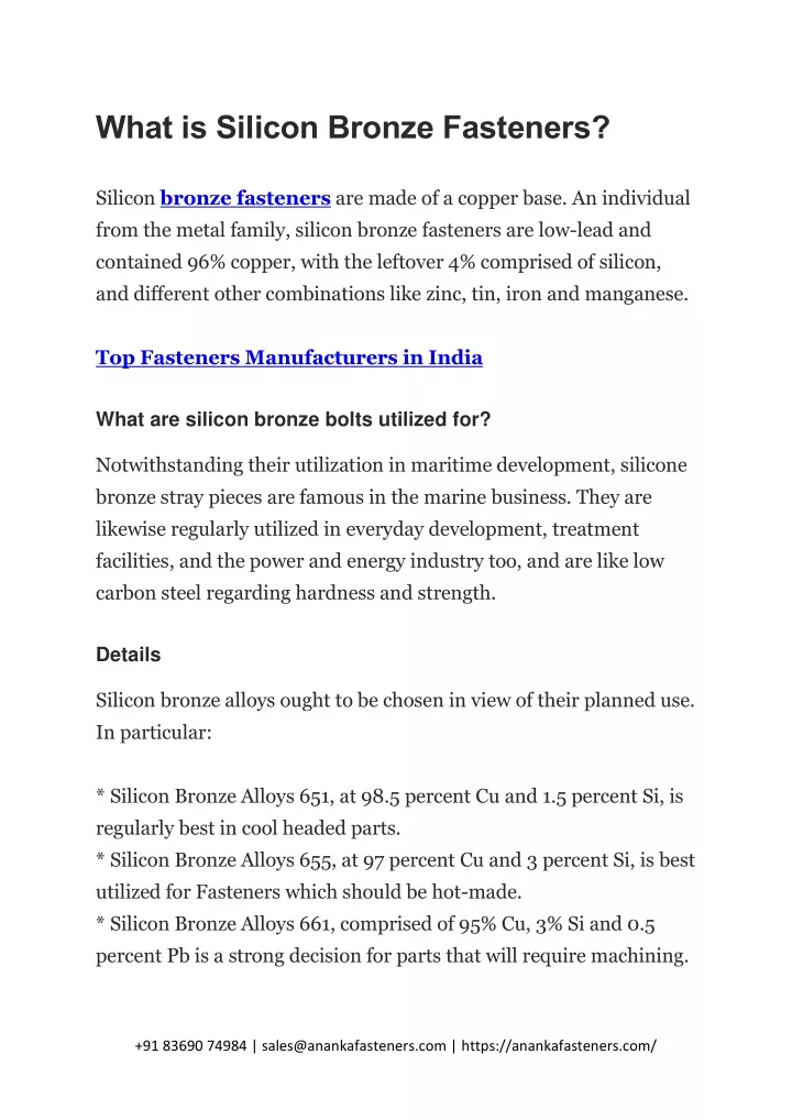 what is silicon bronze fasteners