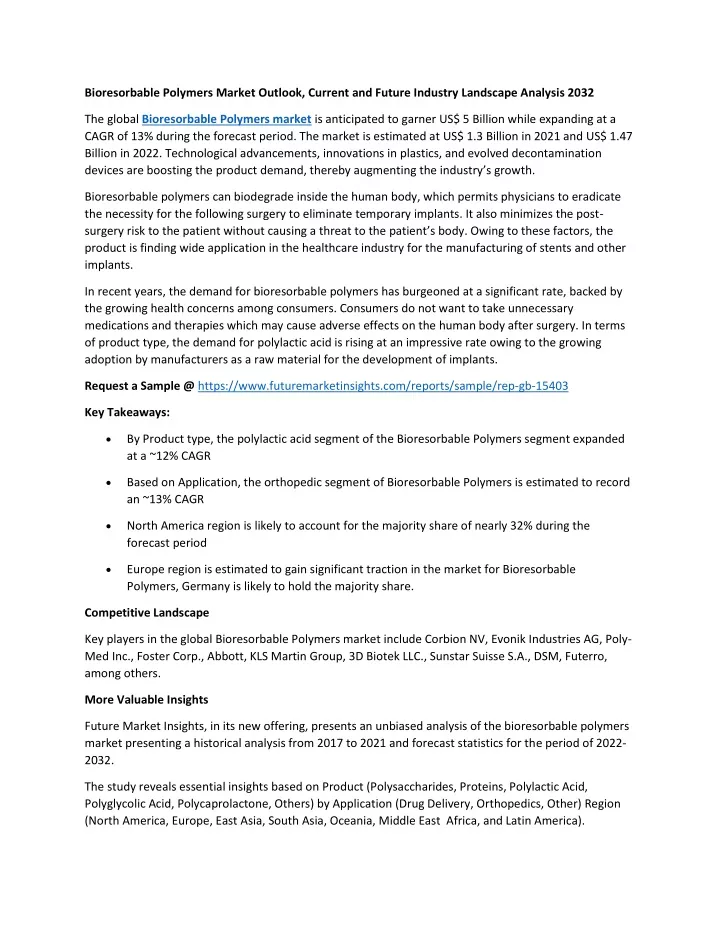 bioresorbable polymers market outlook current