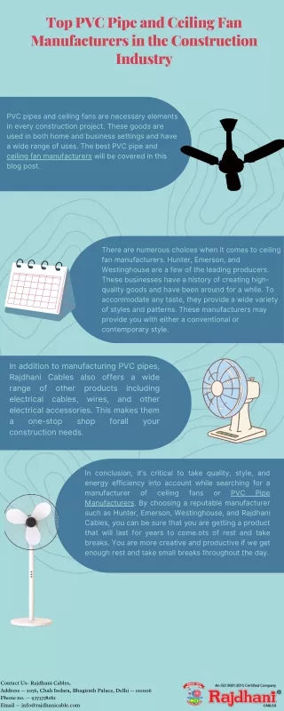 Ceiling Fan Manufacturers - Rajdhani Cable