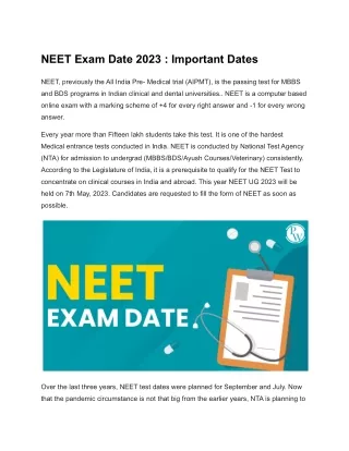 NEET Exam Date 2023 : Important Dates | Physics Wallah