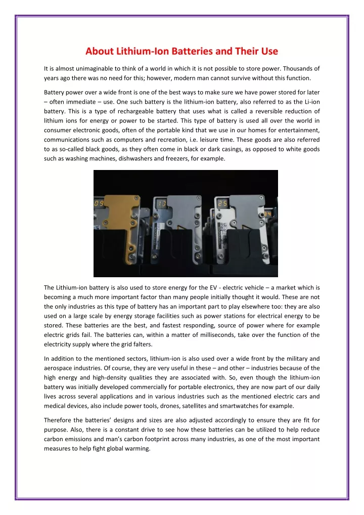 about lithium ion batteries and their use