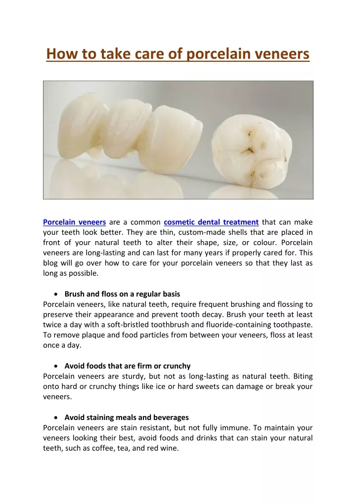 how to take care of porcelain veneers